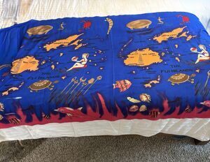 Vintage FIjI Souvenir Map PRINT Large Fabric Panel Or Oversized Beach Beach Wrap